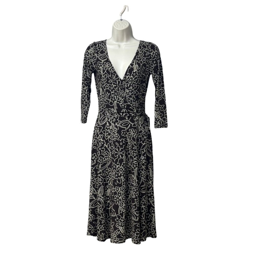 London Times Floral Surplice Neckline/backline dress with 3/4 sleeves, Sz. 4